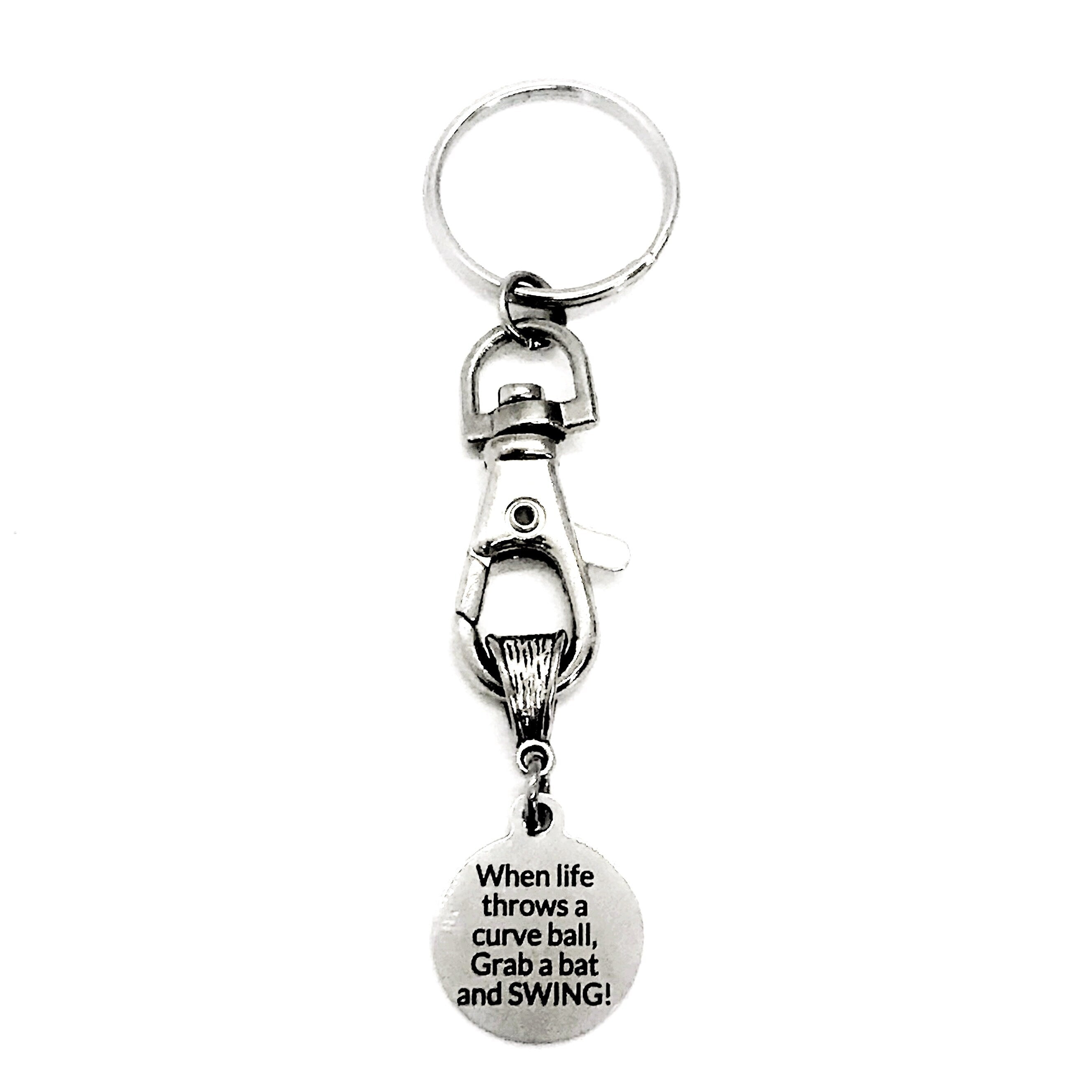 Baseball Player Gift, Baseball Keychain, When Life Throws You A Curve Ball, Grab A Bat And SWING, Baseball Quote Gift, Motivation Gift