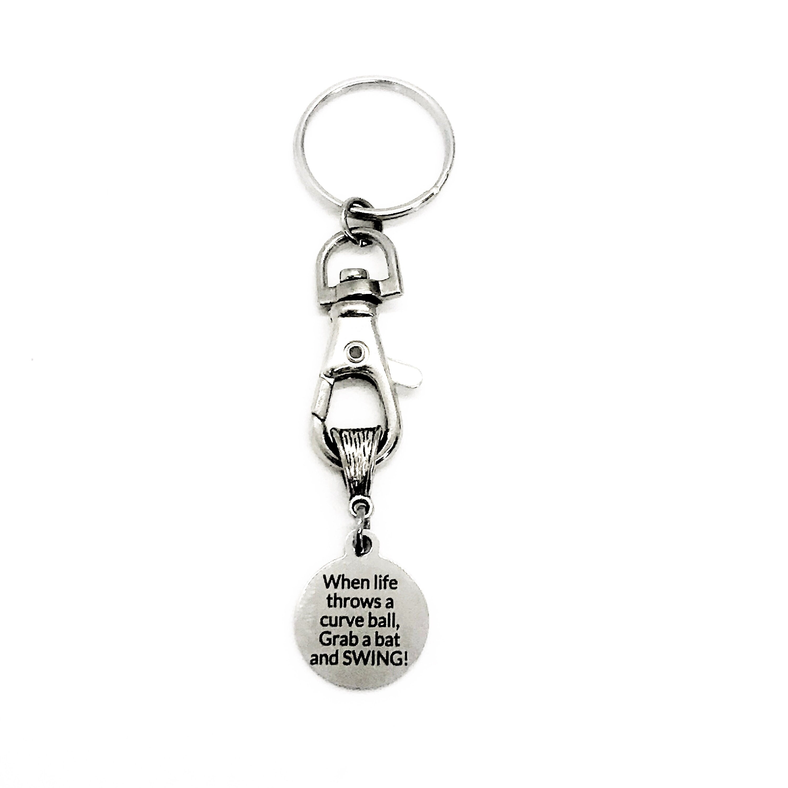 Baseball Player Gift, Baseball Keychain, When Life Throws You A Curve Ball, Grab A Bat And SWING, Baseball Quote Gift, Motivation Gift