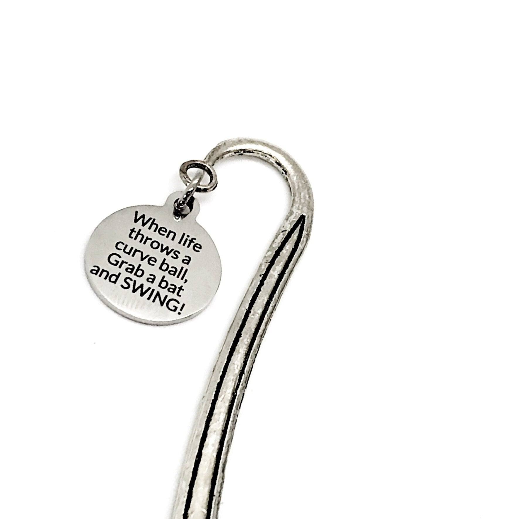 Planner Charm, When Life Throws A Curve Ball, Grab A Bat And SWING Bookmark, Baseball Gift, Encouraging Bookmark Gift, Planner Bookmark
