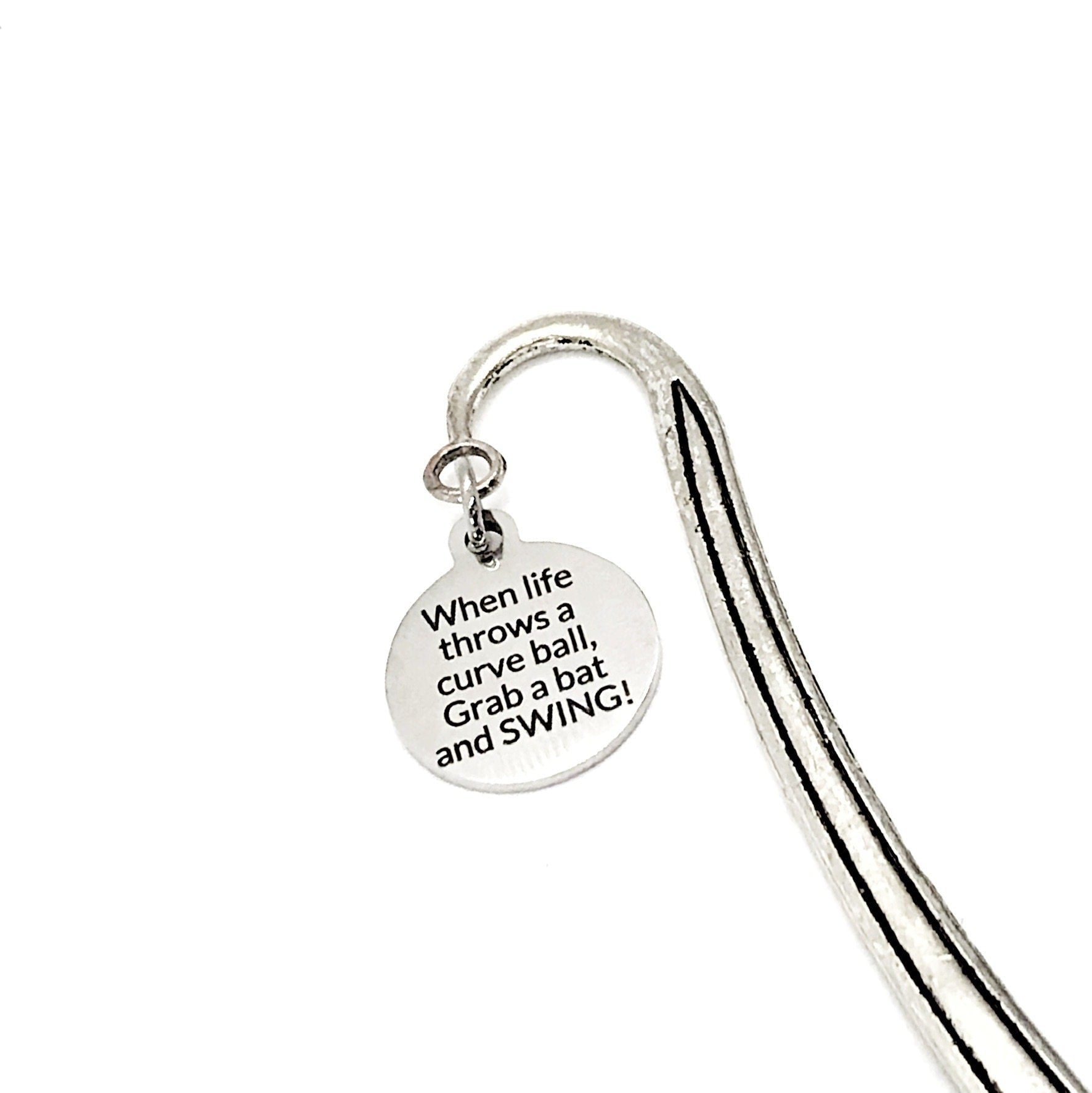 Planner Charm, When Life Throws A Curve Ball, Grab A Bat And SWING Bookmark, Baseball Gift, Encouraging Bookmark Gift, Planner Bookmark
