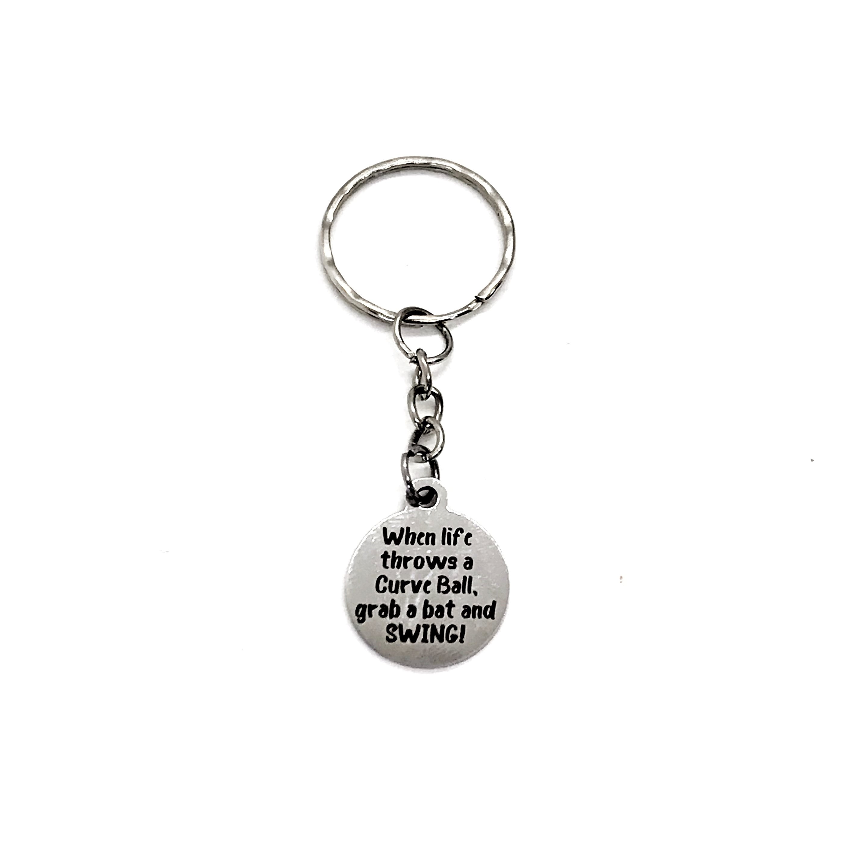 When Life Throws A Curve Ball, Grab A Bat And Swing Keychain, Baseball Quote, Softball Quote, Encouraging Quote, Motivating Gift,