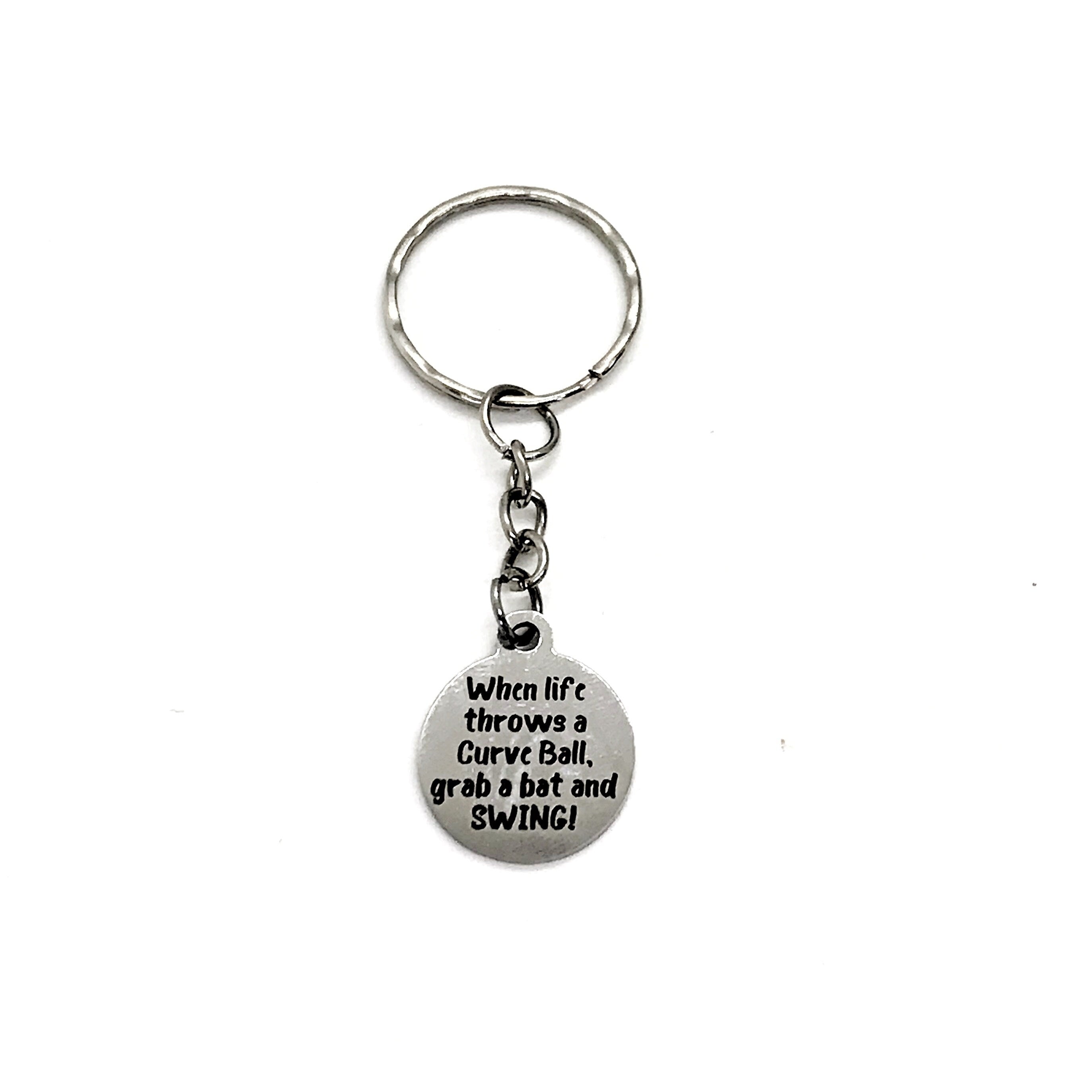 When Life Throws A Curve Ball, Grab A Bat And Swing Keychain, Baseball Quote, Softball Quote, Encouraging Quote, Motivating Gift,