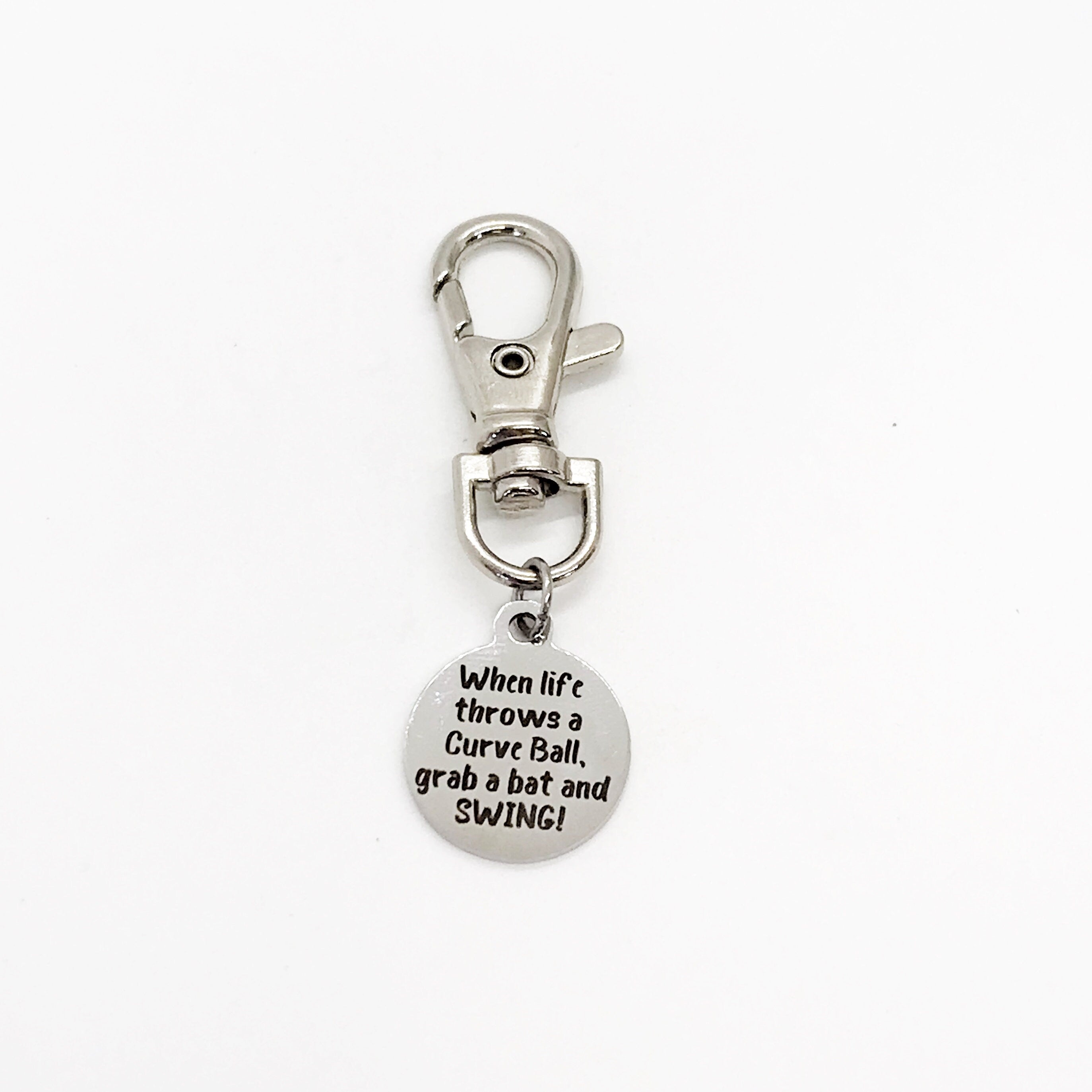 Baseball Charm, When Life Throws A Curve Ball, Grab A Bat And Swing, Bag Charm, Baseball Player Gift, Baseball Motivation Gift