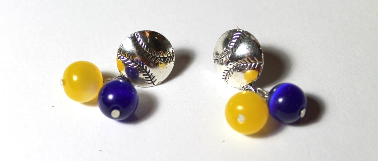 Baseball Beaded Dangle Earrings - Handmade Earrings; Baseball Earrings; Choice of Team Colors; Baseball Fan; School Colors; Team Spirit