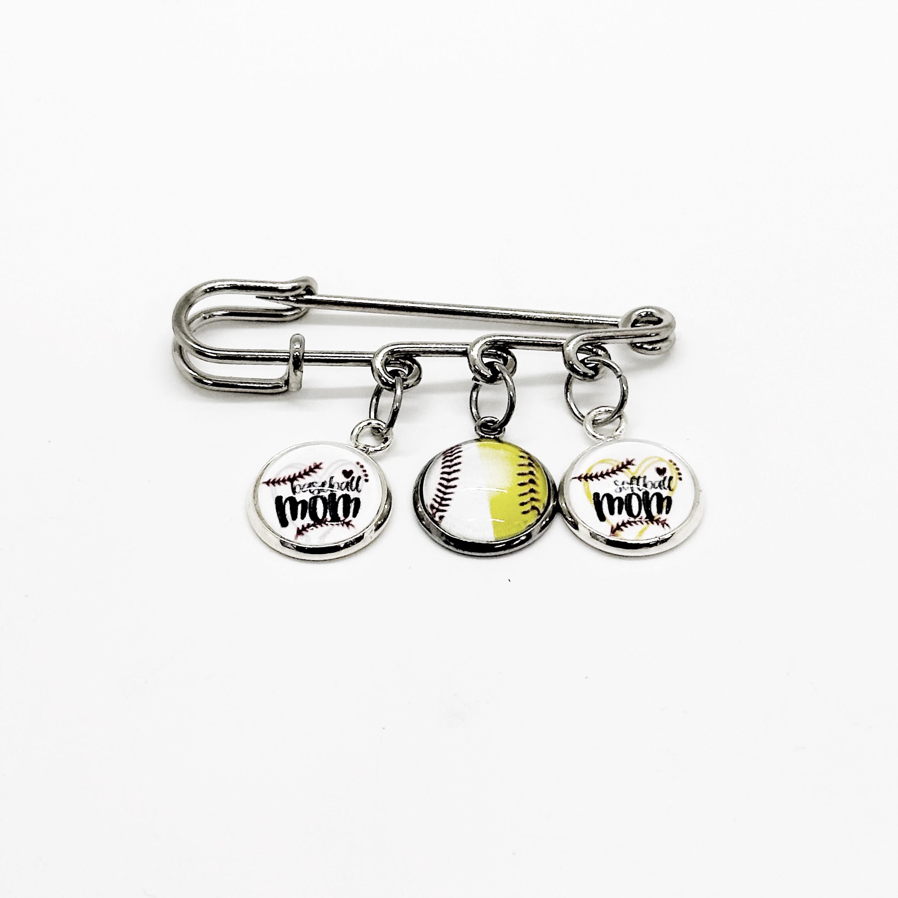 Baseball Mom and Softball Mom Three Charm Brooch, Baseball Son, Softball Daughter, Proud Mom, Wife Gift, Dual Sport Mom Gift