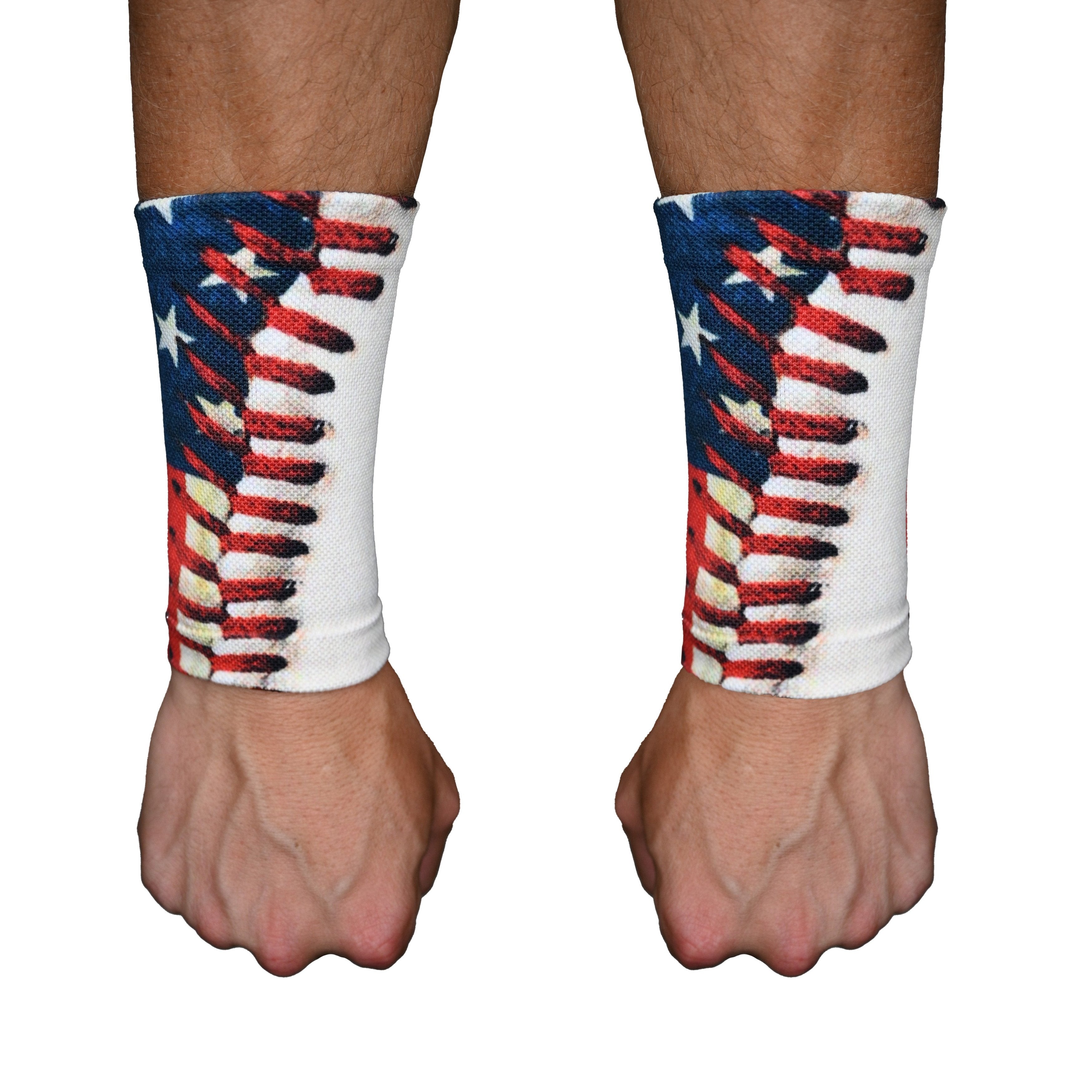 Wrist wraps with American flag design on a white background