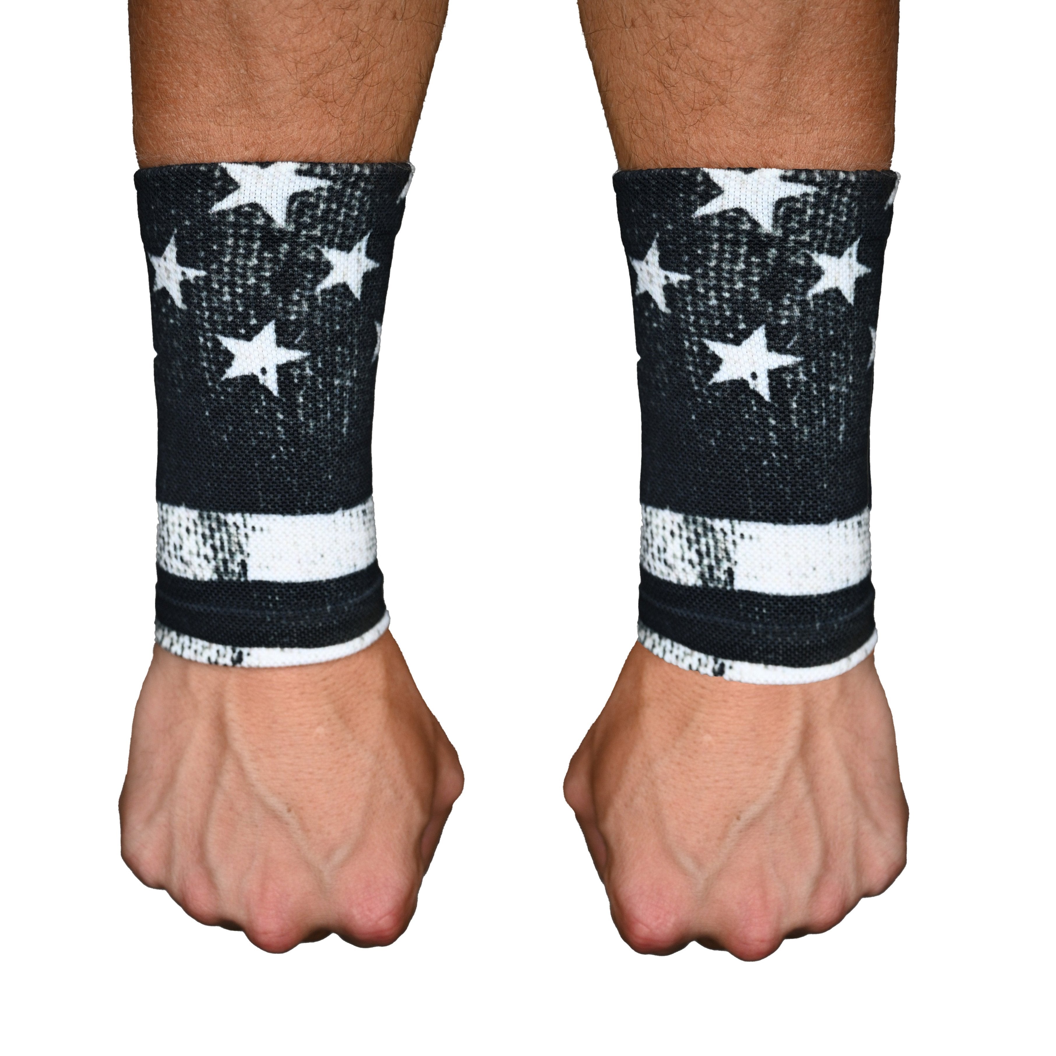 Wrist wraps with American flag design on a white background