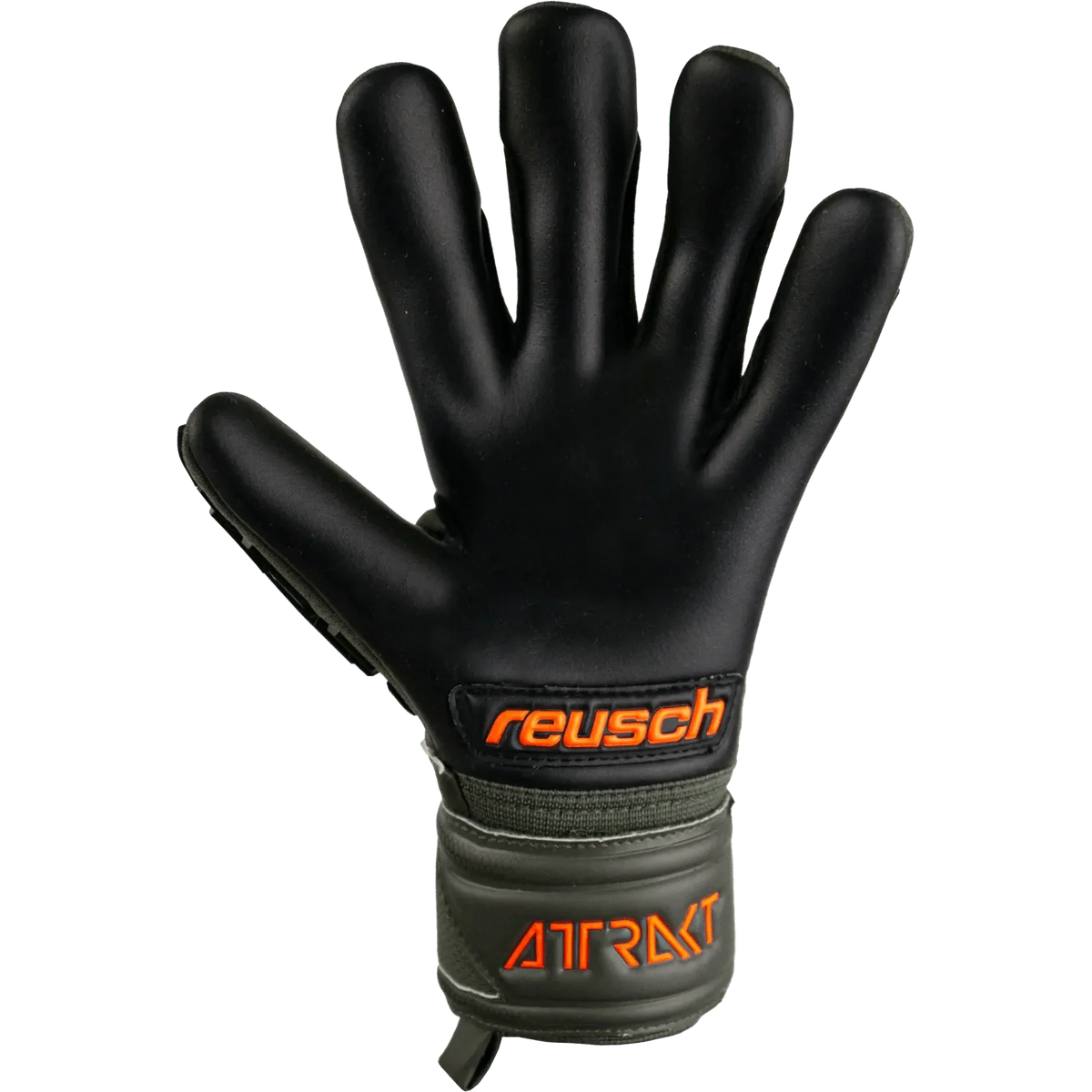 Reusch JR Attrakt Freegel Silver Finger Support Goalkeeper Gloves - Desert Green-Orange-Black
