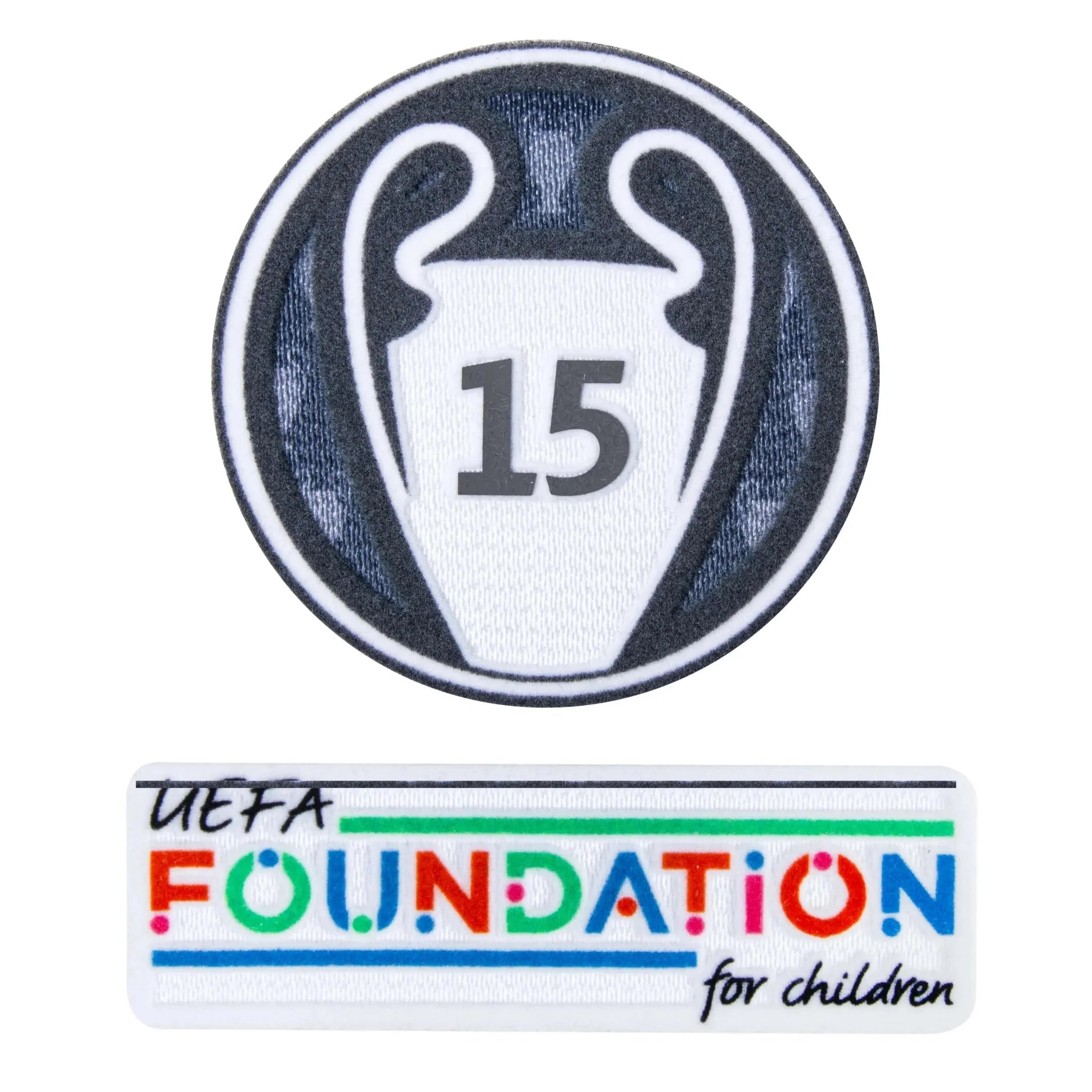 UEFA 2024-25 Real Madrid Champion League Trophy 15 Times Winner Patch Set Youth (Foundation Patch Included)