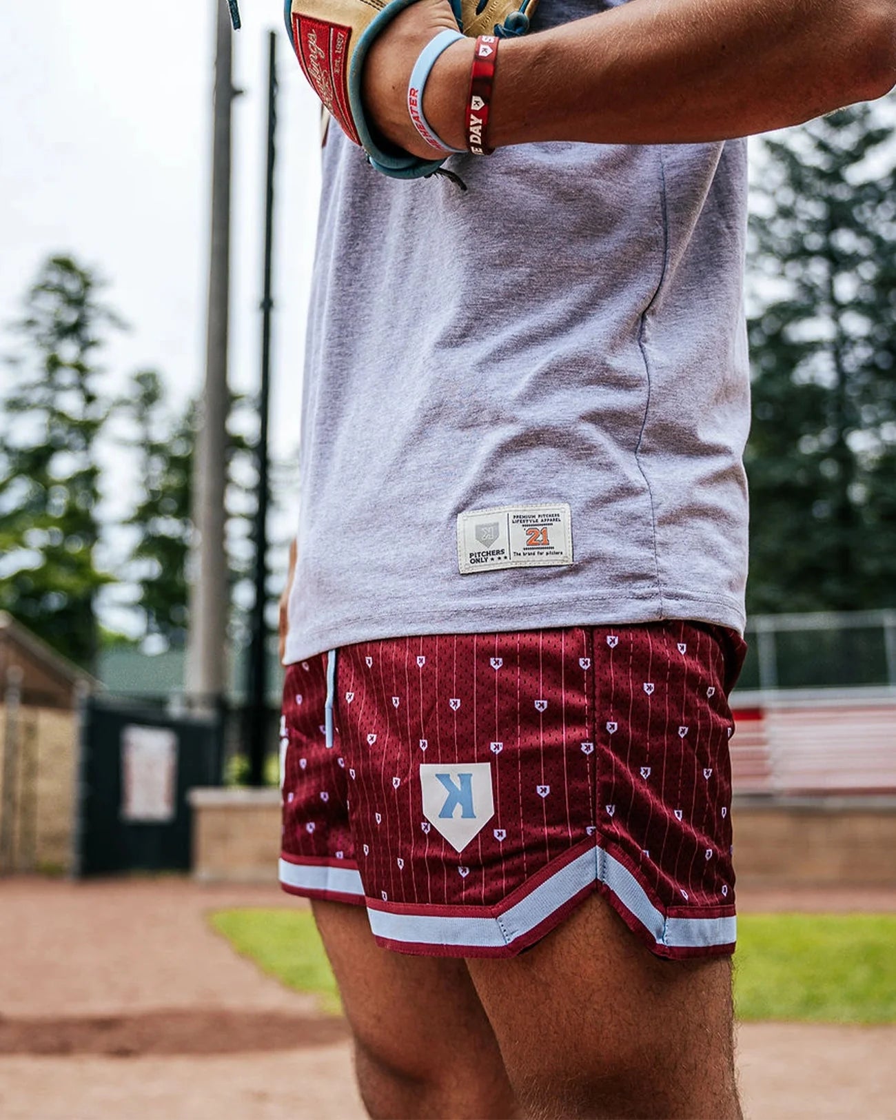 Mesh Pinstripe Shorts - Maroon/Sky Blue