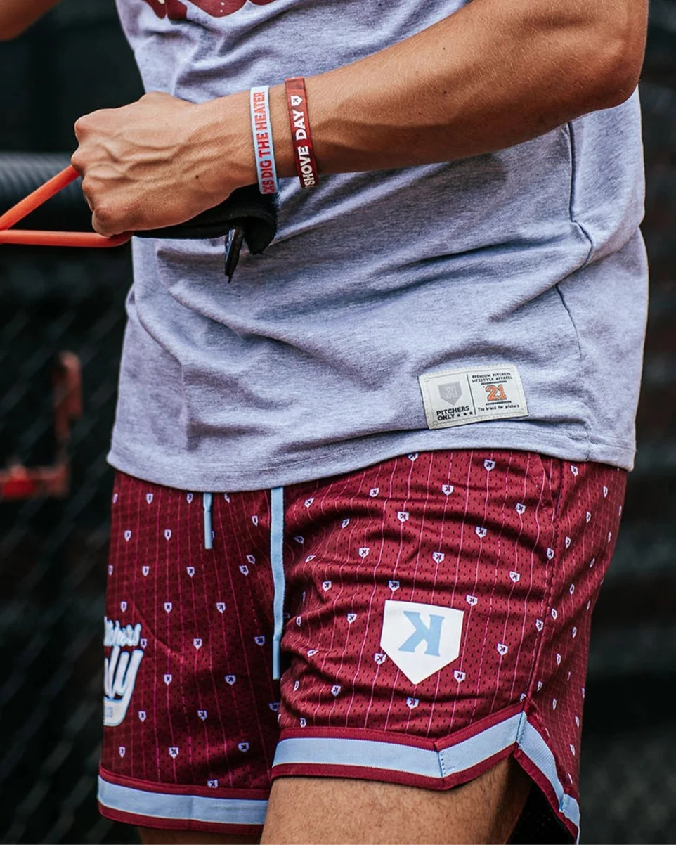 Mesh Pinstripe Shorts - Maroon/Sky Blue