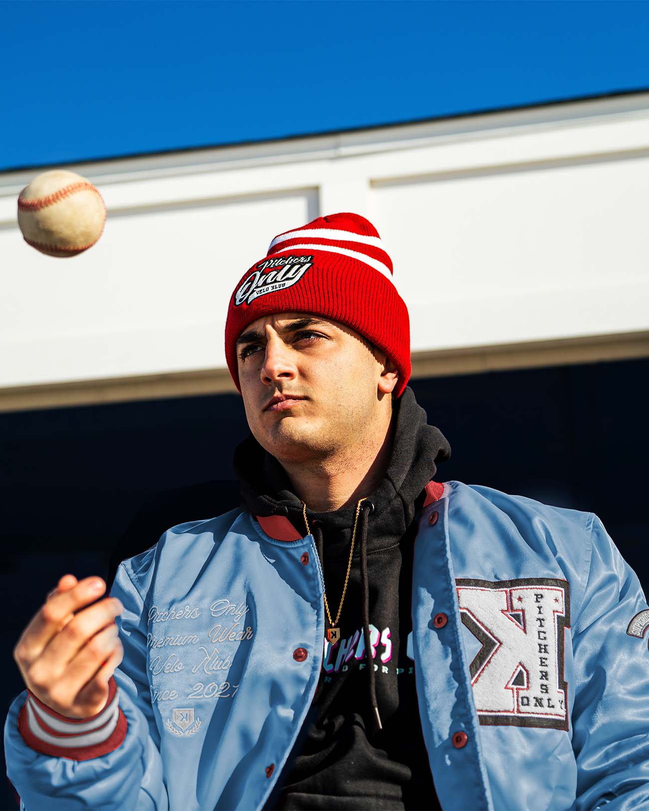 Youth Sky Blue/Red Velo Klub Bullpen Jacket