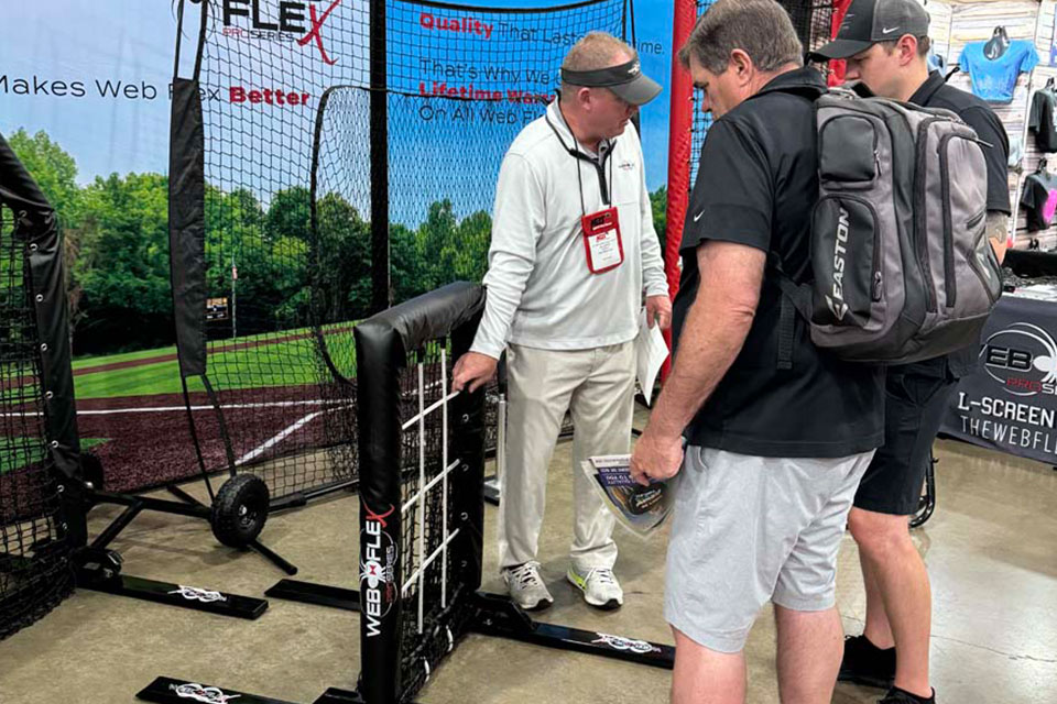 Elliot Sampley, CEO of Web Flex, showing off the Pro Series Pitching Target