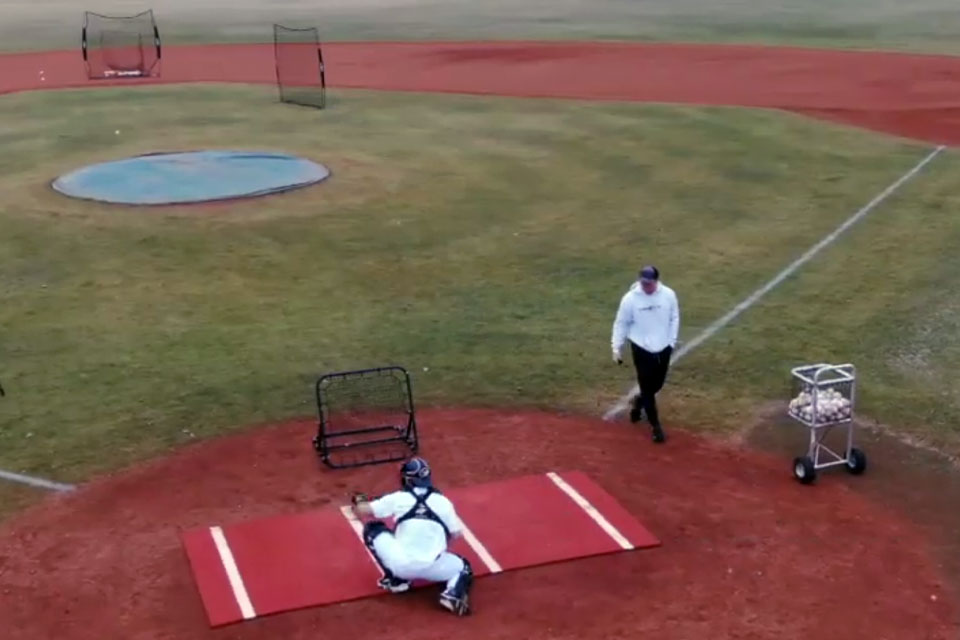 A catcher using Web Flex Sports gear to practice!